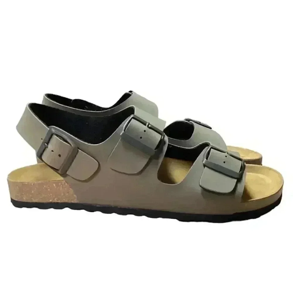 Plakton Baku Men 8 41 Slingback 2 Strap Cork Sandals taupe Gray Soft Footbed NEW